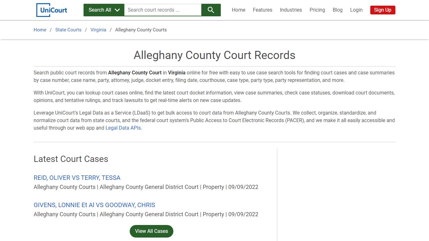 Alleghany County Court Records | Virginia | UniCourt