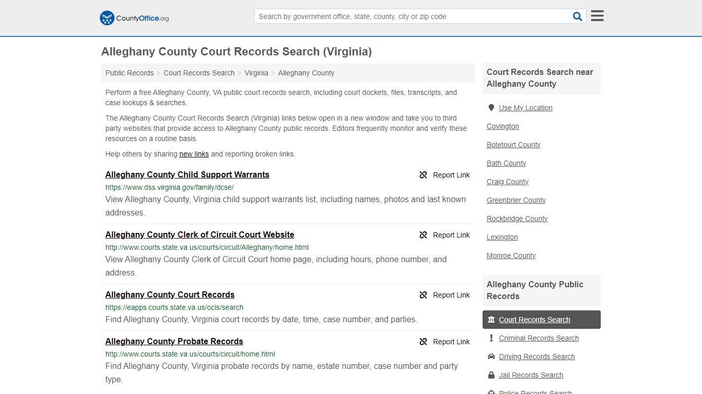 Alleghany County Court Records Search (Virginia) - County Office