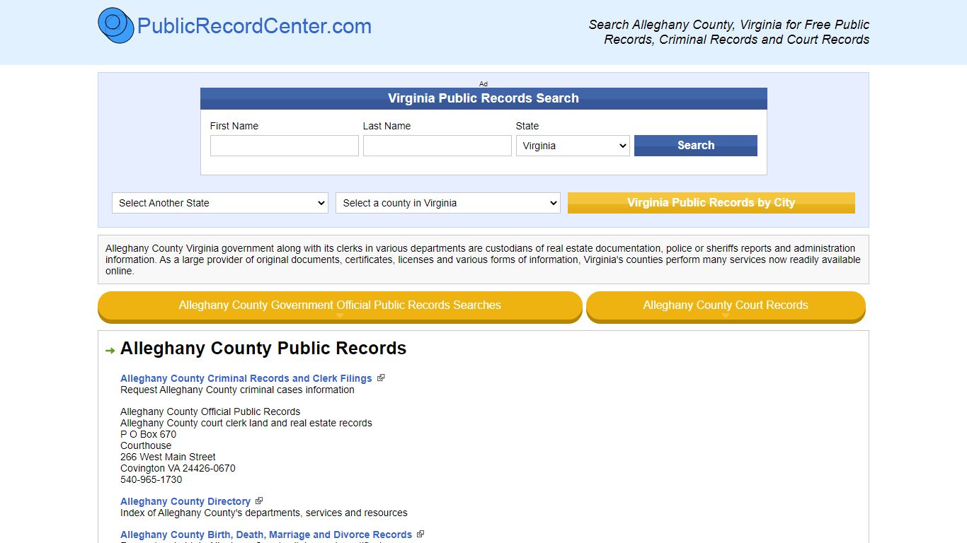 Alleghany County Virginia Free Public Records - Court Records ...