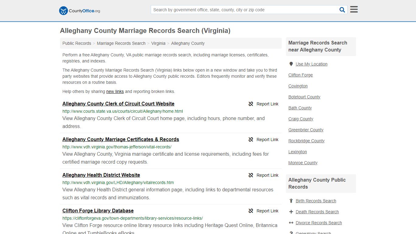 Alleghany County Marriage Records Search (Virginia) - County Office